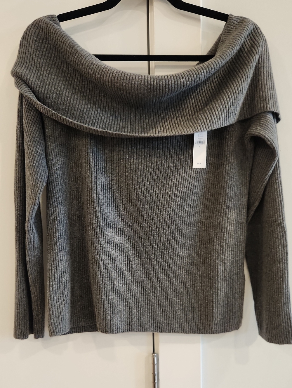 GAP Charcoal Gray Off-Shoulder Ribbed Sweater